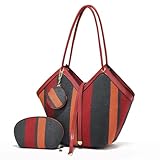 LY&SQ Bolso Tote Stripe para Mujer - Bolso Bandolera Elegante, Bolso de Mano Grande con Amplio Almacenamiento(Red with Black)