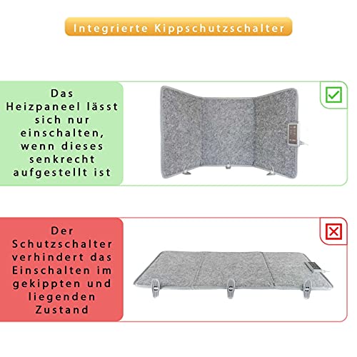 Mi-Heat infrarood bureauverwarming verwarmingspaneel 260W | vloerverwarming voor bureau werkplek onder de tafel | temperatuur tot 60°C opvouwbaar, grijs - Image 7