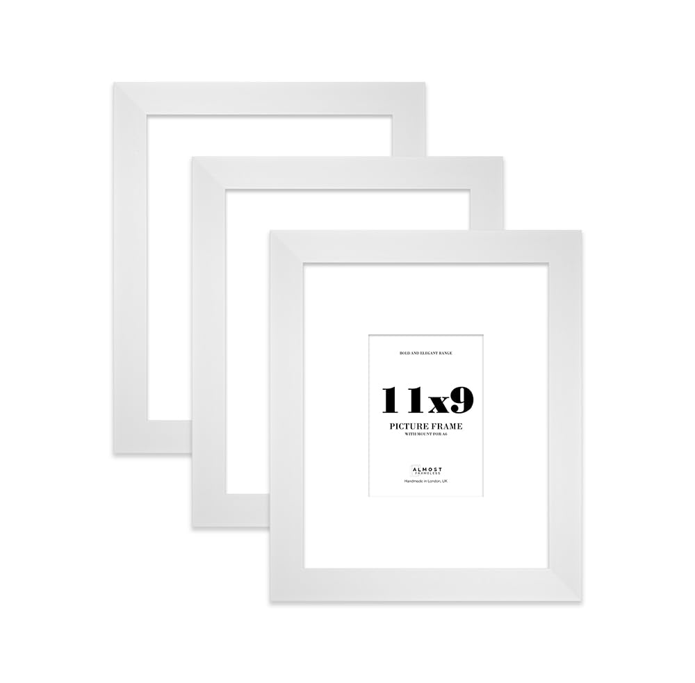 11x9 White Frame With Mount for A6 Pictures 28mm Edge Portrait and Landscape Display with Wall Hooks and Kickstand, 3 Pack