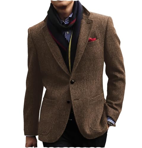Men's Tweed Blazer Jacket Retro 2 Button Herringbone Casual Sport Coat Prom Jackets