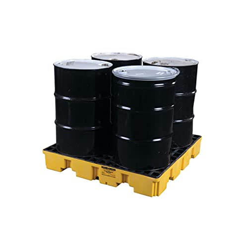 Eagle 4 Drum Spill Containment Pallet with Drain and Forklift Pockets, 51.5\"x51.5\"x8\", 66 Gallon Sump, 8,000 lbs. Load Capacity Secondary Containment Pallet, Made in USA, Yellow, 1645 - Thumbnail 2