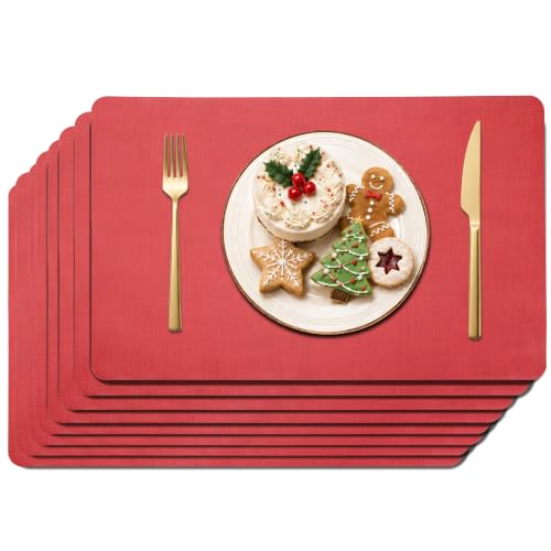 Maxpearl Faux Leather Placemats Set of 8, Easy to Clean, Light Red