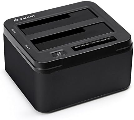 SALCAR Aluminum Hard Drive Docking Station with Offline Clone Function, Dual Bay, for 2.5 & 3.5 inch SATA HDD SSD, USB 3.0, Black