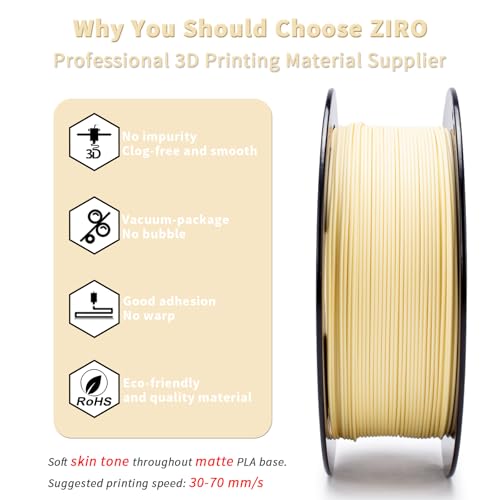Image of ZIRO Matte Pastel Colors PLA Series, Tougher & Stronger, 1.75mm Pastel Skin | Fit for Most FDM 3D Printer, 1.75mm 1KG Spool, Dimensional Accuracy + /-0.03mm, Colorful PLA FilamenT