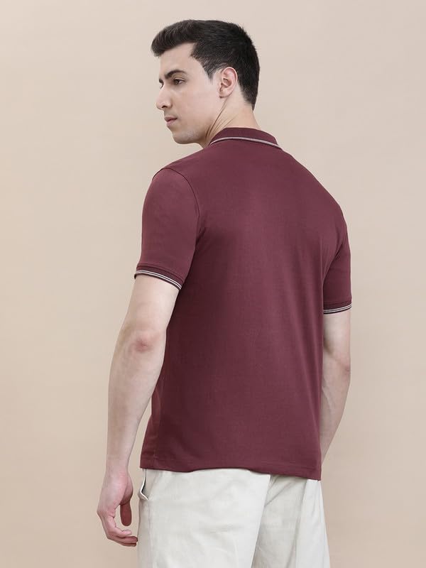 Image of CROCODILE Men Solid Slim Fit Polo T-Shirt | Regular Length | Short Sleeve | Button Placket | Casual Knitted Topwear