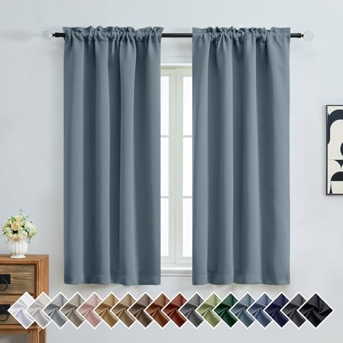 Image of Stone Blue Blackout Curtains for Bedroom 63 Inch Length 2 Panels, Protect Privacy Thermal Insulated Curtains for Bedroom, Dual Rod Pocket Window Treatments Blackout Drapes, 2x40Wx63L Inches