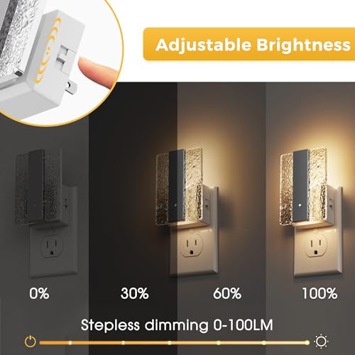 Image of L LOHAS LED Night Lights Plug Into Wall, 2 Pack Night Light with Dusk-to-Dawn Sensor, Dimmable Decorative LED Nightlights, 0-100LM 3000K Adjustable Brightness for Bathroom, Hallway, Bedroom,Stairway