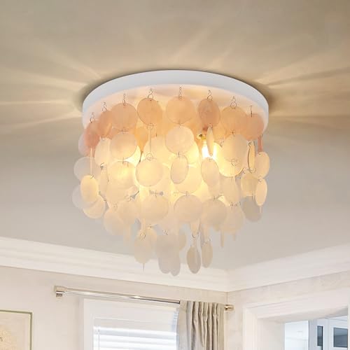passong Capiz Shell Ceiling Light, 3-Light Boho Flush Mount Light
