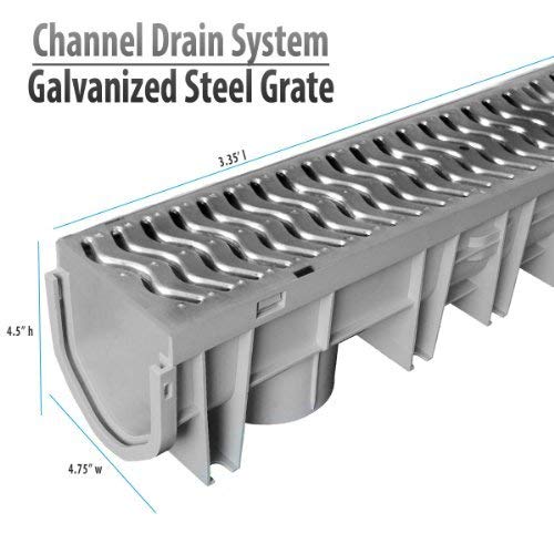 Source 1 Drainage Trench & Driveway Channel Drain With Galvanized Steel Grate - 3 Pack #TOP3