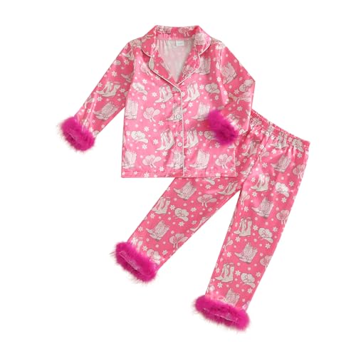 Western Baby Girl Silk Pajamas Set Cowgirl Button Down Short Sleeve Shirts Tops Shorts 2 Piece Satin Pj Lounge Set