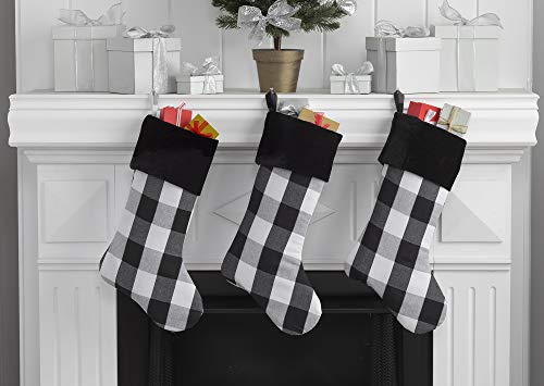 New Traditions Simplify Your Holiday Black and White Buffalo Check Plaid with Velour Cuff Christmas Decor (Stockings & Christmas Tree Skirt Bundle) - Thumbnail 2