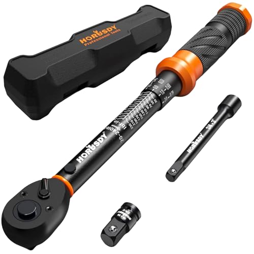 HORUSDY 1/4' Torque Wrench 4PCS Set, 20-240 in-lb Click Torque Wrench with 3' Extension Bar & 1/4' to 3/8' Adapter, Cr-V Inch Pound Torque Wrenches for Bike, Motorcycle & Small Engine Repair