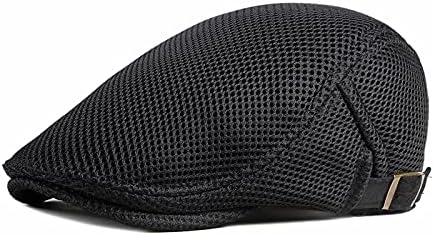 KADBLE Men's Mesh Flat Cap Breathable Summer Newsboy Hat Beret Cabbie Ivy Hat Newsboy Hat for Driving Hunting (Black)