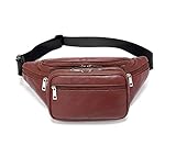 Genuine Leather Large 7 Pocket Waist Pack with Organizer, Card Slots (Lambskin Amber)