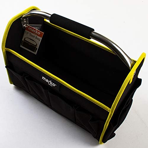Marko Tools Heavy Duty Tool Bag Black & Yellow Carry Chest Storage Tote Caddy Holdall Case Handle (15")