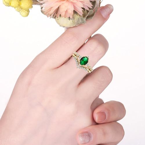 10K 14K 18K Solid Gold 2 Carat Oval Shape Gemstone Engagement Ring Sets Birthstone Gemstone Wedding Ring Set for Women 7X9 MM Birthday Anniversary Christmas Gift4