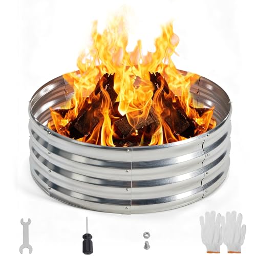 OLIXIS 3FT Round Fire Ring Pit, Outdoor Camp Firepit, Heavy Duty Galvanized Steel 36 Inch Foldable