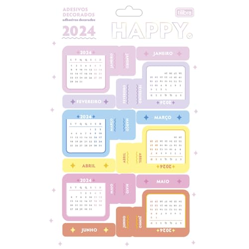 Tilibra - Adesivo Decorado Duplo Calendário Metalizado Happy -, 327433