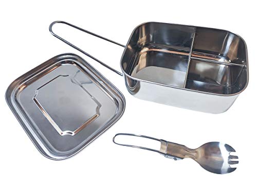 CARALL ESE028 Lunchbox in Acciaio Inox Contenitore per Pranzo Scatole Bento con Tre Scomparti 1200ml Portapranzo per Scuola Ufficio Campeggio Cucchiaio e Forchetta in Omaggio
