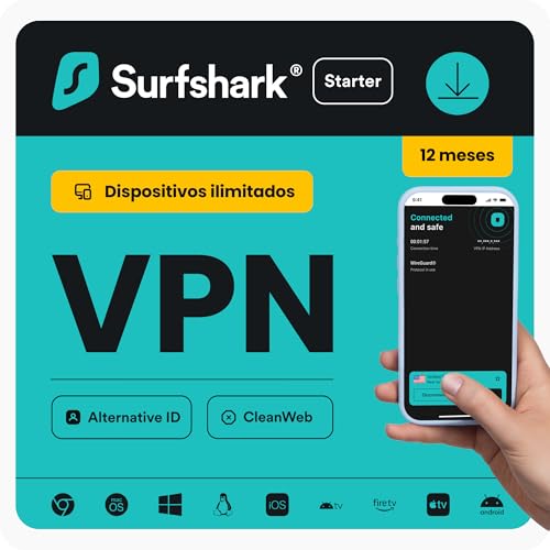 Surfshark Starter, VPN, Starter, 12 Meses, Código Digital