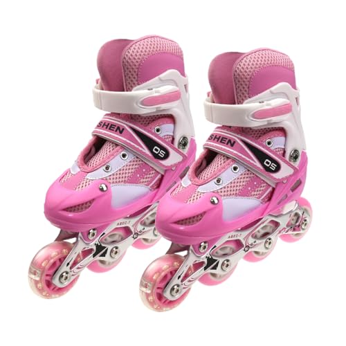 XUANYU Rollers en Ligne pour Enfant avec Une Roues Lumineuse Patins à roulettes Rose Taille S (Réglable 27 à 32) Confortables et Respirants Inline-Skates...