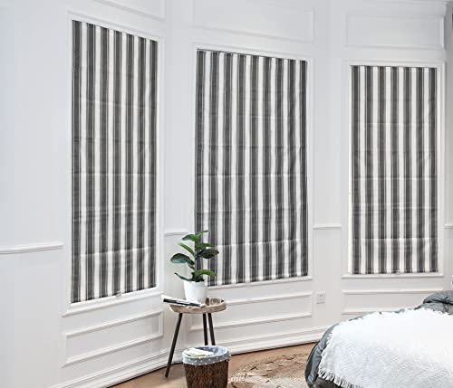 Brighton Cordless Room Darkening Fabric Roman Shades For Windows, Pull-Down Blind For Home, Bedroom, Living Room, Kitchen, Office, Yarn-Dyed Vertical Stripe, 36X64 Inches Pepper #TOP6
