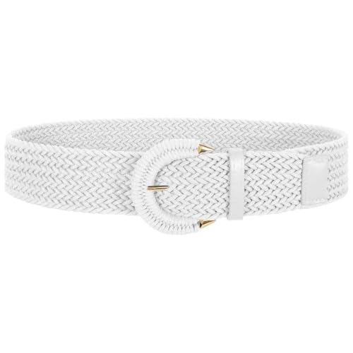 Image of SANSTHS Women Wide Woven Belt for Dresses Fashion Rattan Braided Waist Belt Straw Raffia Boho Belt for Jeans