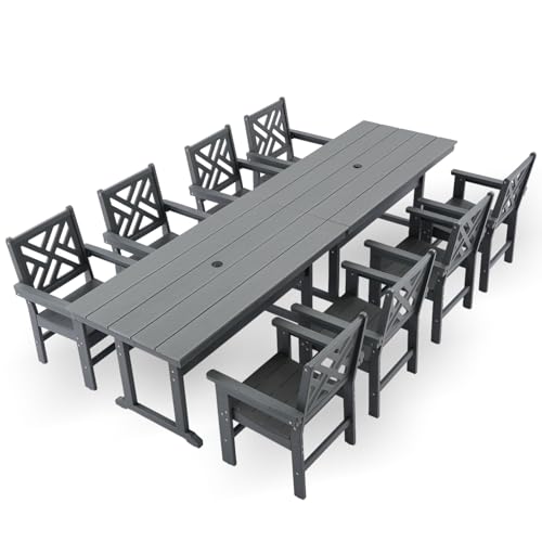 HDPE Dining Table Set for 8,10-Piece Outdoor Table and Chairs Include 8 Dining Chairs and 2 Pcs 62.5