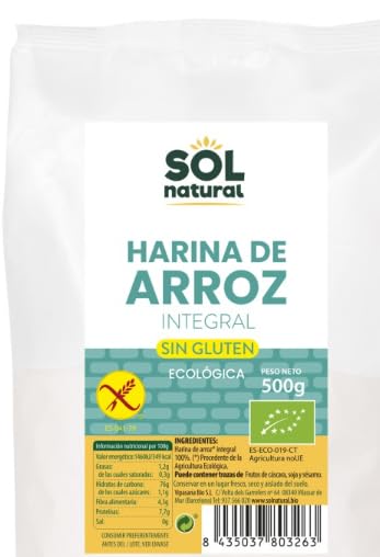 Harina de Arroz Integral Sin Gluten, 500 g. Pack de 2