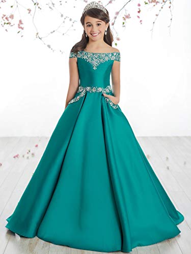 Junguan Flower Girls Off The Shoulder Pageant Dresses Long Princess Birthday Formal Party Ball Gowns Aline With Pockets 16 Royal Blue #TOP2
