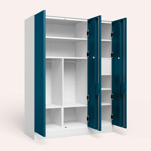 Image of Interio by Godrej Slimline XL 3 Door Steel Almirah (Matte Alpine White and Semigloss Turkish Tile) + 1 Year Warranty, Locker, 8 Shelves
