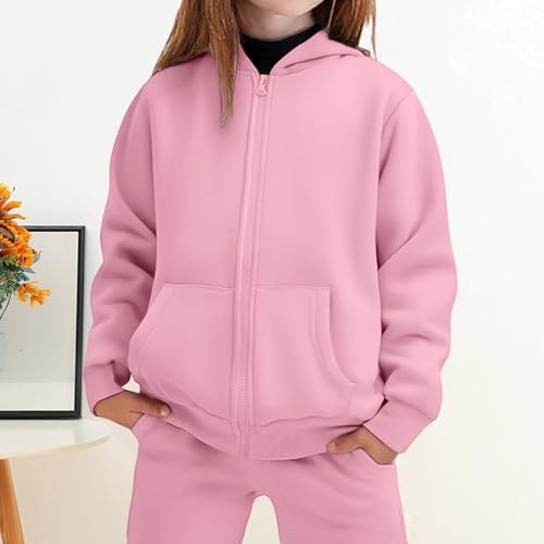 Girls Clothing Set 2 Piece Outfits Fleece Zip Up Hoodie and Sweatpants Set Oversized Cute Preppy Sweatsuits with Pockets2