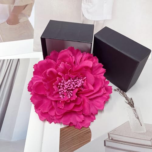 Image of Peony Fabric Flower Brooches Oversize Lapel Pins Extra Big Brooch Delicate Dancing Party Prom Wedding Charm Banquet Dress Suit Guest Corsage Accessories Gifts Dancer Large Hairpin Clip 110mm