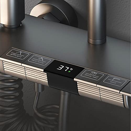 Exposed Shower System with Digital Temperature Display, Grey Bathroom Shower Faucet Set, Rainfall Shower Head with Handheld, Include Tub Spout and Handheld Bidet Toilet Sprayer, Shower Kit