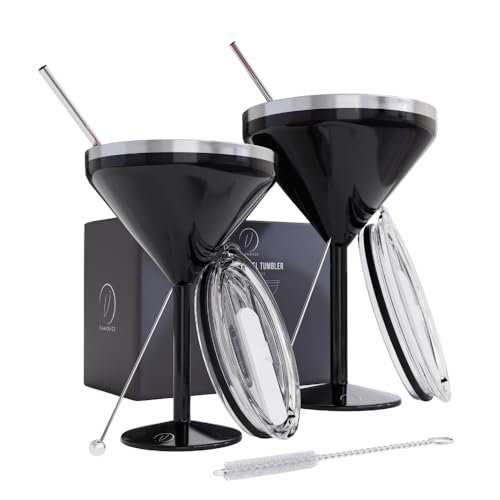 Vaanshie 8 oz. Vacuum Sealed Martini Glass Set (Black, 2)