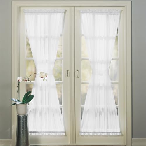 Image of No. 918 Emily Sheer Voile Rod Pocket Door Curtain Panel, 59 inch x 72 inch, White