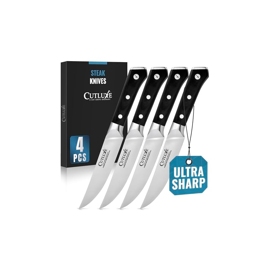 Cutluxe-Steak-Knives-Set-of-4-Straight-Edge-Steak-Knife-Set--Forged-High-Carbon-German-Steel-Full-Tang-Ergonomic-Handle-Design--Artisan-Series Cutluxe Steak Knives Set of 4, Straight Edge Steak Knife Set – Forged High Carbon German Steel, Full Tang, Ergonomic Handle Design – Artisan Series