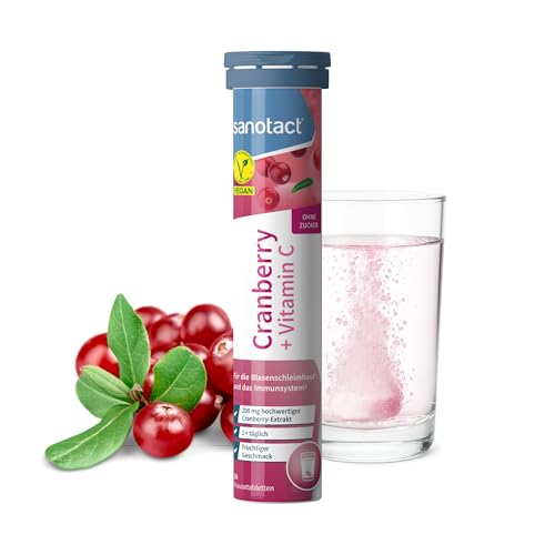 sanotact Cranberry mit Vitamin C Brausetabletten • veganes Supplement für Frauen • fruchtiger Geschmack • Immunsystem und Schleimhäute • 20 Stück