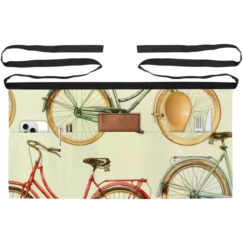 Tablier court de serveur lot de 3 avec 3 poches pour cuisine et bistrot motif vélo vintage