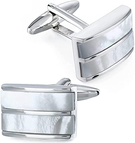 Gemelos de nácar blanco de hombre accesorios de camisa formal y pasadores con caja de botones