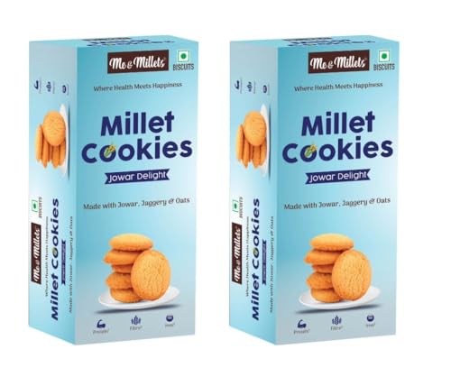 ME & MILLETS Jowar Delight Cookies (75g X 2) Delicious Millets Biscuits, Rich In Fiber & Protein, Healthy Tea Snack With Tasty Jaggery (Jain Friendly)