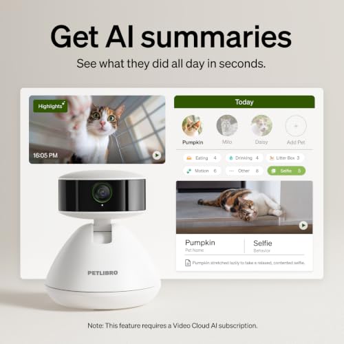 Image of PETLIBRO AI Dog Camera Pet Camera Indoor with Phone App [Multi-Pet Recognition, Daily Activity Analysis & Smart Summaries] Cat Cam 360 View, 1080P Dog Cam Night Vision, 2-Way Audio Home Camera WiFi