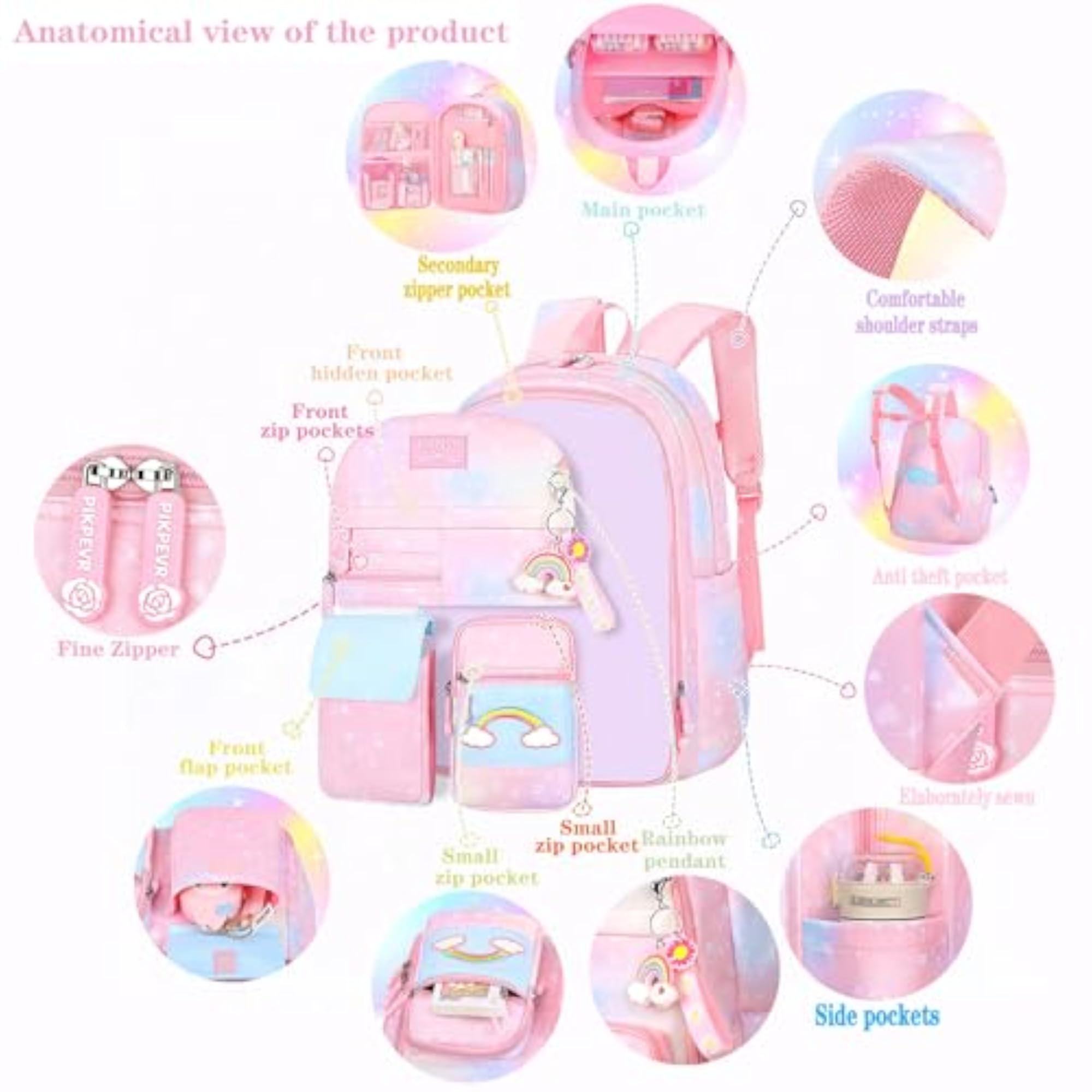 Starry Rainbow Girls Backpack, Large Capacity