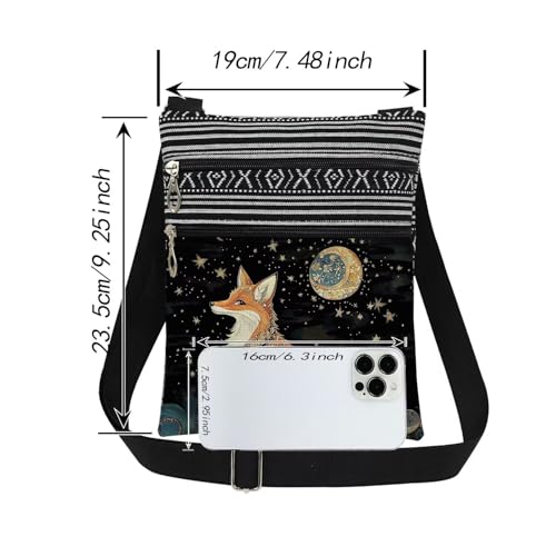 Fox Art Print Crossbody Bag Adjustable Unisex Shoulder Bag for Christmas Birthday Gifts Celestial Night Sky Design with Stars & Moon Messenger Bags2