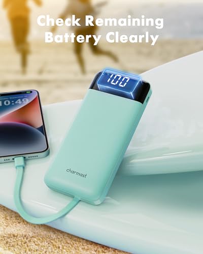 Image of charmast 10000mAh Portable Charger,Built-in 4 Cables,6 Outputs /3 Inputs,3A Fast Charging,Compatible with iPhone,iPad,Samsung,Pixel,LG