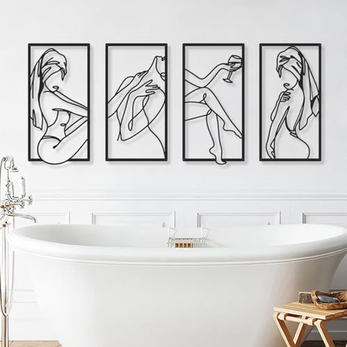 Bakovity Black Metal Bathroom Wall Art, Minimalist Woman Line Wall