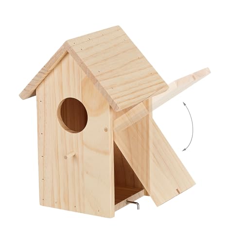 Relaxdays Nistkasten für Kohlmeise & Gartenrotschwanz, aufklappbar, naturbelassenes Holz, Vogelhaus zum Aufhängen, Natur