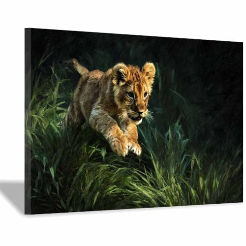 Impression sur toile lion abstrait grand format tableau marron encadré 70x100