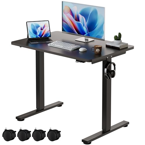Image of Okin Electric Standing Desk, 40 x 24 Inches Whole Piece Height Adjustable Desk, Black Sit to Stand Desks Computer Workstation with Wheels for Home Office