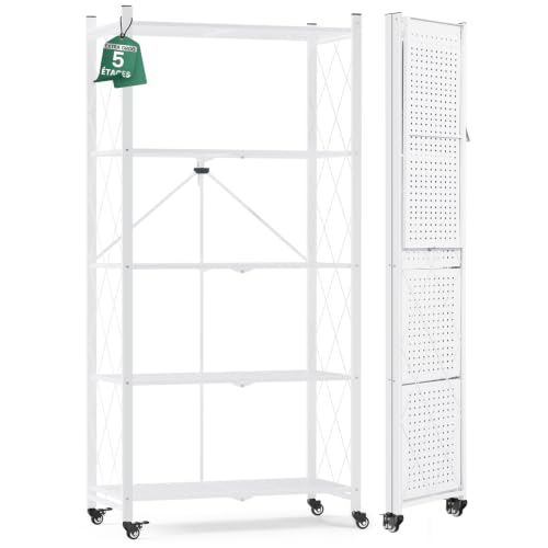 ALANNG Klappregal mit Rädern - Standregal, Bücherregal aus Metall - Montagefrei & Stabil - Für Küche, Wohnzimmer, Keller, Büro